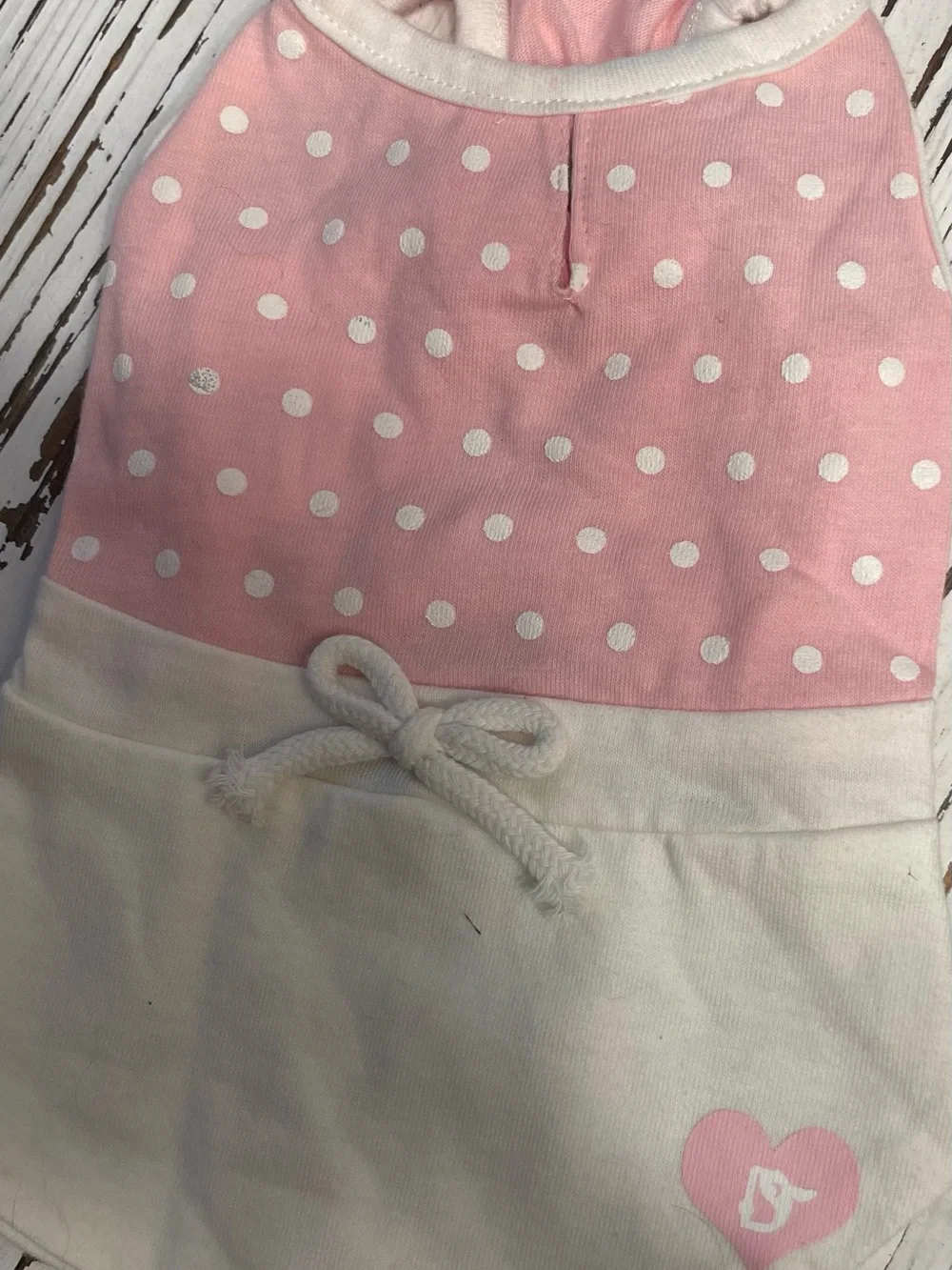 Pink Polka Dot & White Dog Dress- Cute Heart Accent